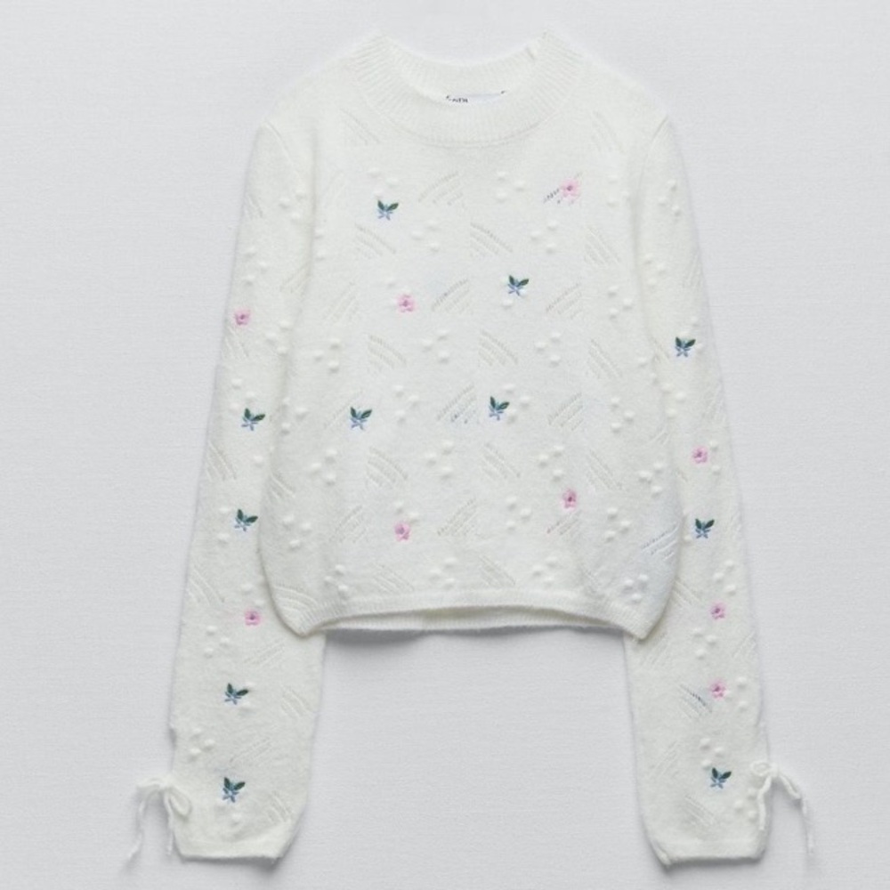 Zara Floral Knit Sweater - Embroidered